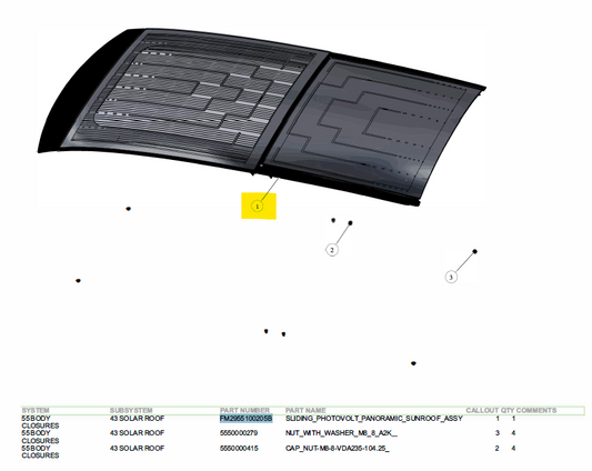 Sliding Photovolt Panoramic Sunroof Glass (aka Solar Sky) FM2955100205C