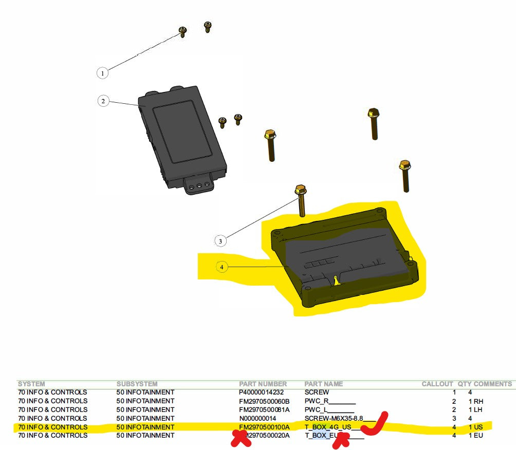 Telematics Box (aka T-Box, T-Rex) - FM2970500100H US Only